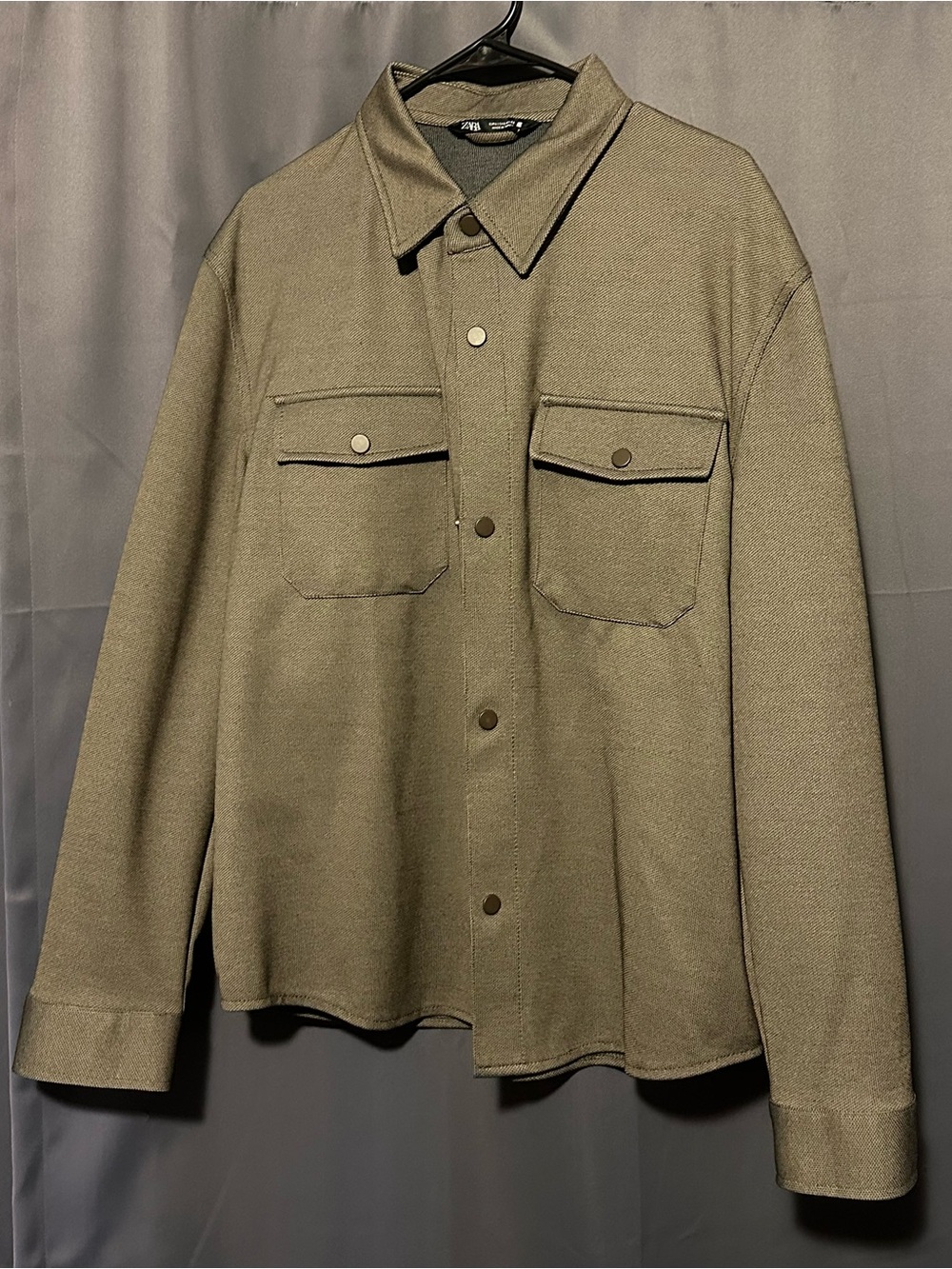 Zara Men’s Textured Overshirt, Brown, Large